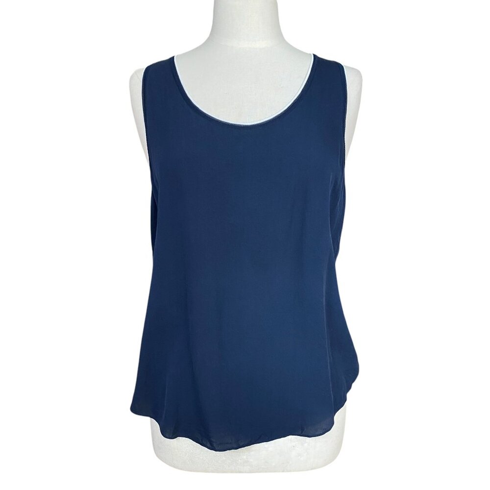 Theory 100% Silk Sleeveless Shell Tank Navy Quiet Luxury Minimalist Office-L